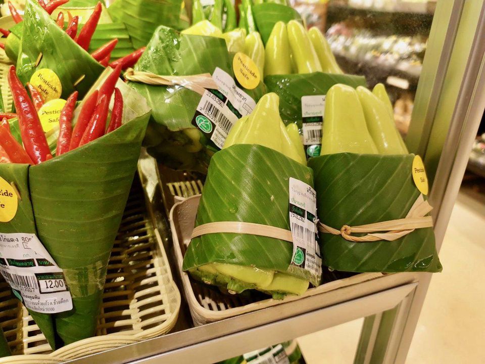 Produce wrapped in banana leaves