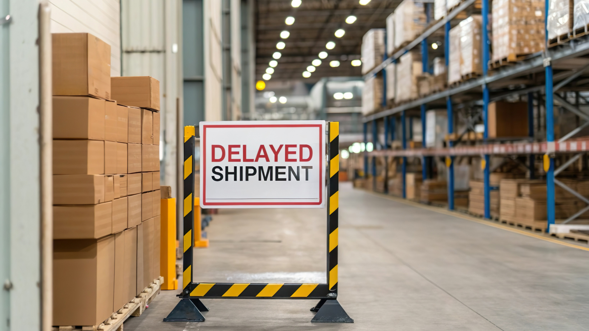 Sign in a warehouse reads