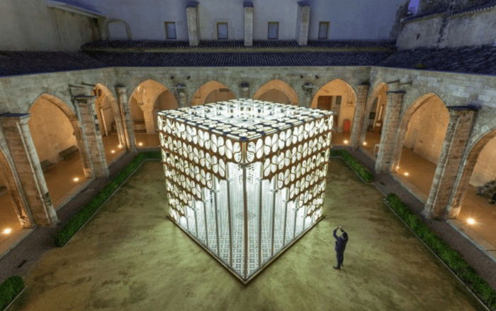 glowing cardboard art installation