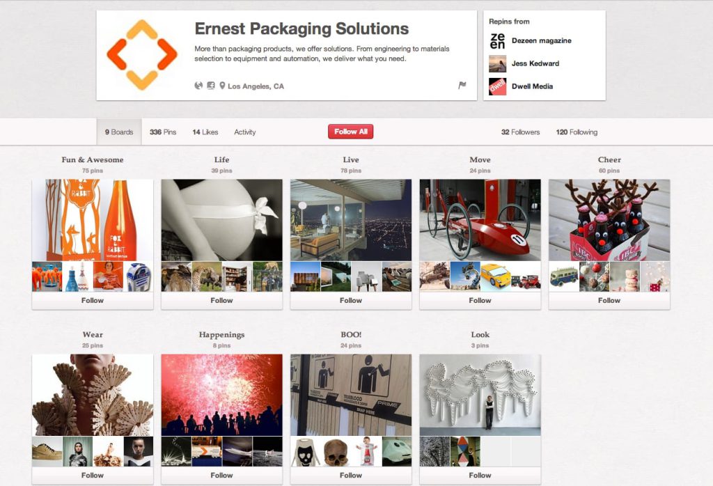 Ernest Packaging Pinterest Page