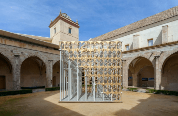 glowing cardboard art installation