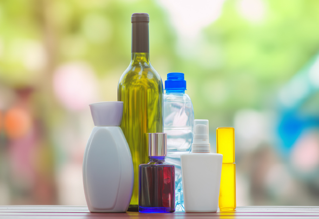 Various plastic bottles and containers of different shapes and sizes, representing the diversity of packaging materials we encounter daily.